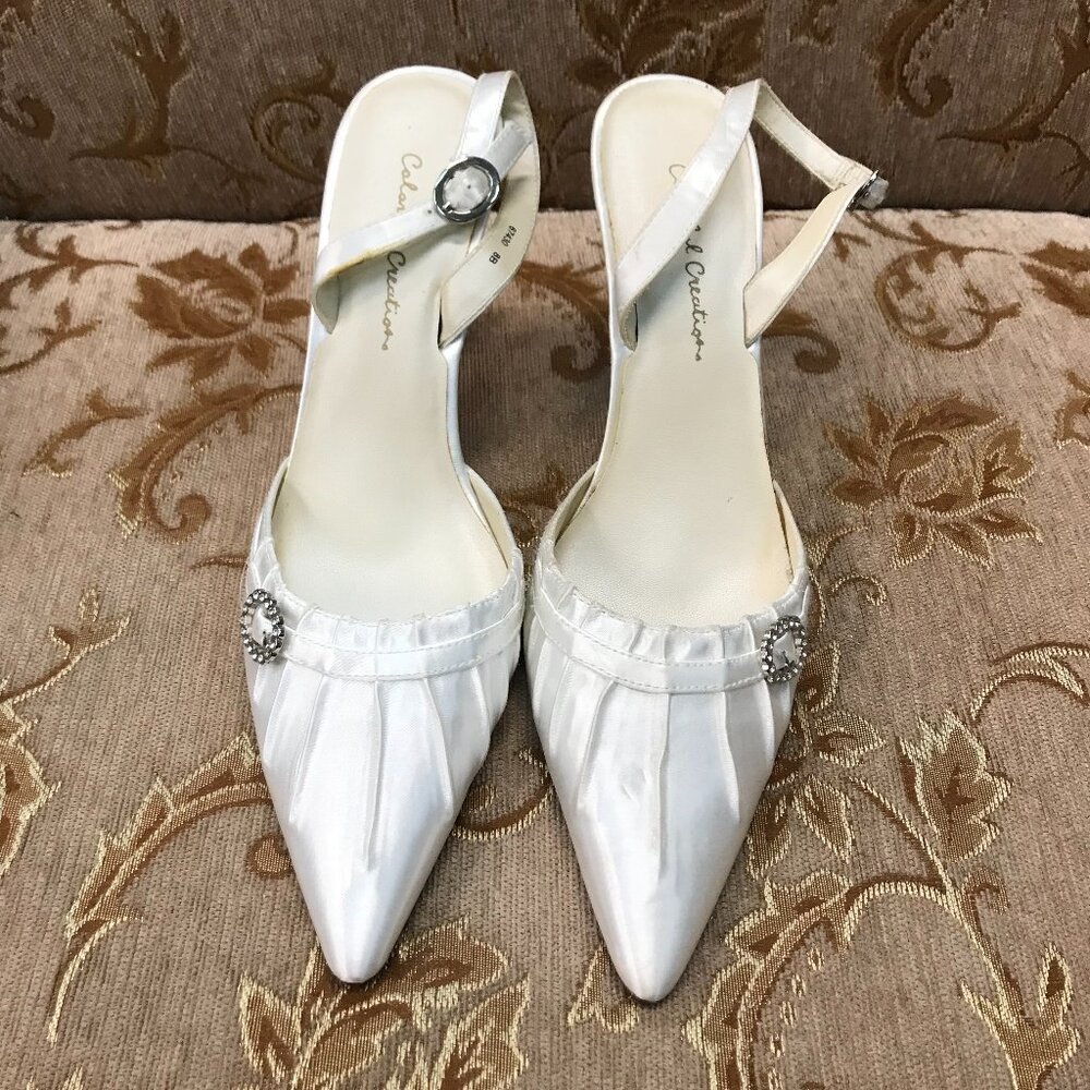 Dye-Able White Bling Rhinestone Satin Slingback D'Orsay, Formal Pump Wedding